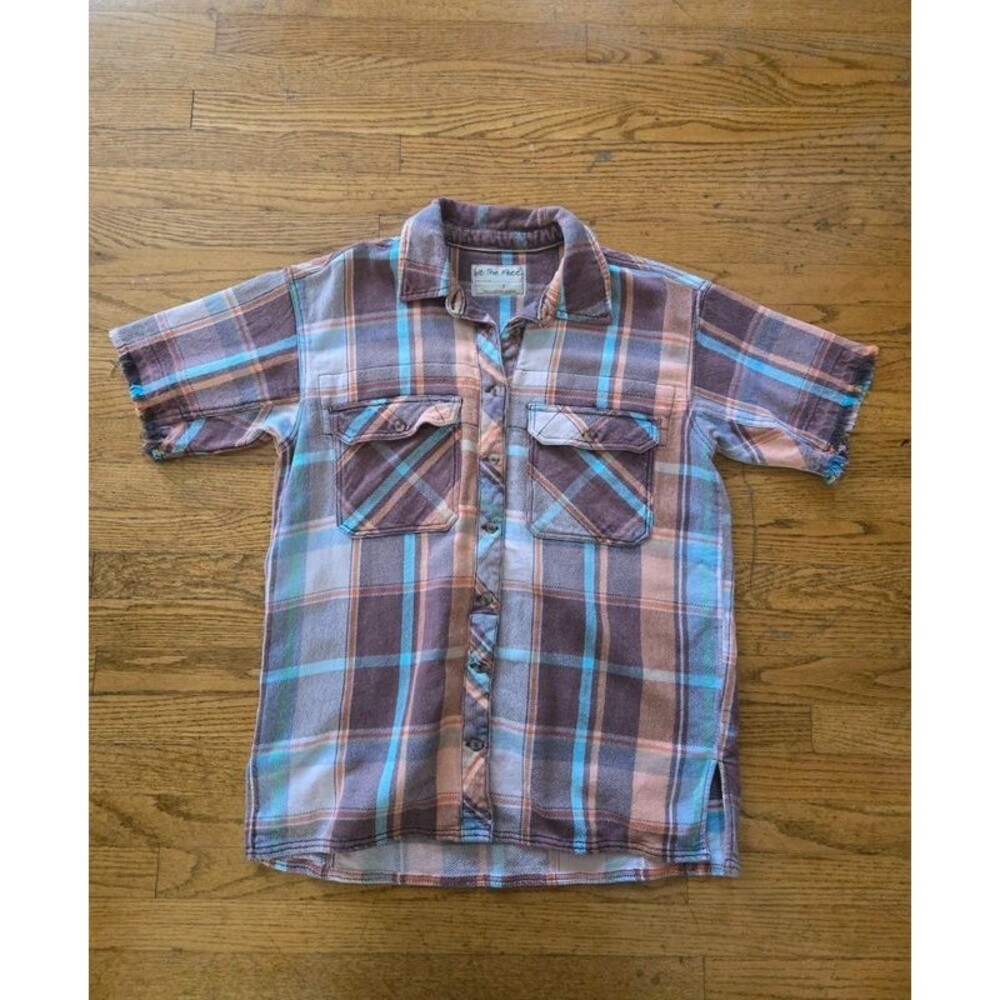 Free People We The Free Plaid Short Sleeve Button up Shirt
